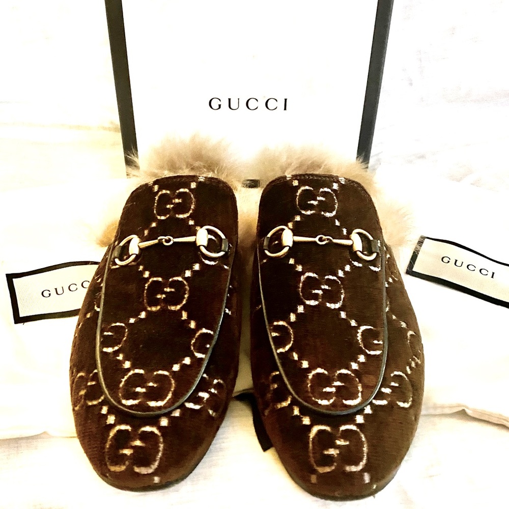 Gucci Princetown Velvet & Fur Mule 38.5